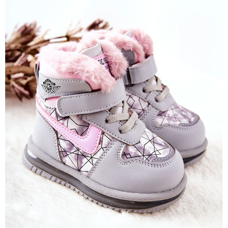 PJ2 Children's Warm Snow Boots Gray and Pink Shirinell grey 1