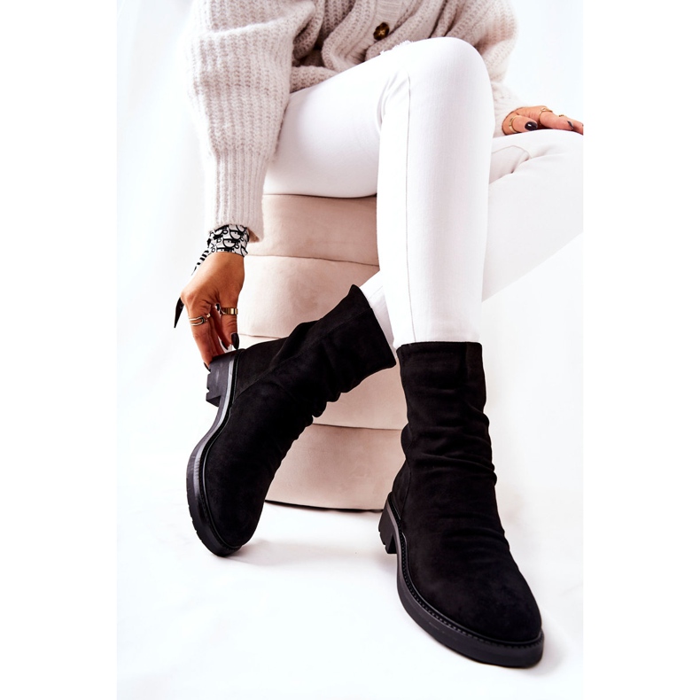 High Suede Crinkled Boots Black Trisha 2