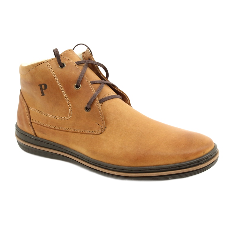 Polbut Winter boots for men, tied 339S camel beige yellow 1