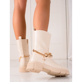 Gogo Fashionable Worker Boots With Chain beige 2