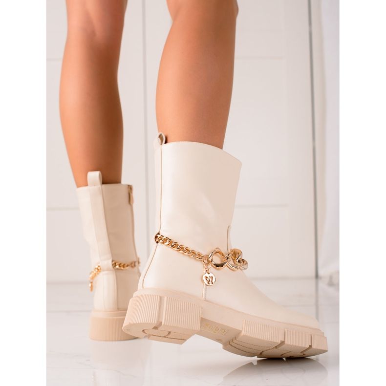 Gogo Fashionable Worker Boots With Chain beige 2