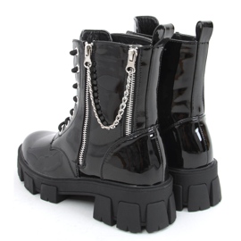 Patent leather ankle boots with chain Mina Black 2
