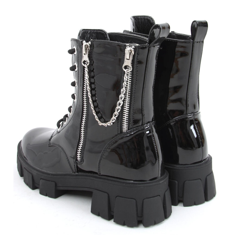 Patent leather ankle boots with chain Mina Black 2