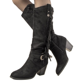 Black warm boots with Voisine stripes 1