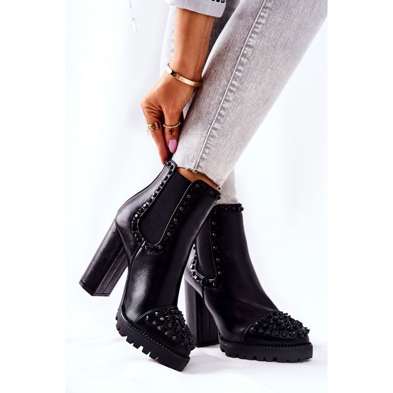 FJ1 Boots On High Heels With Rhinestones Black Lisana 2