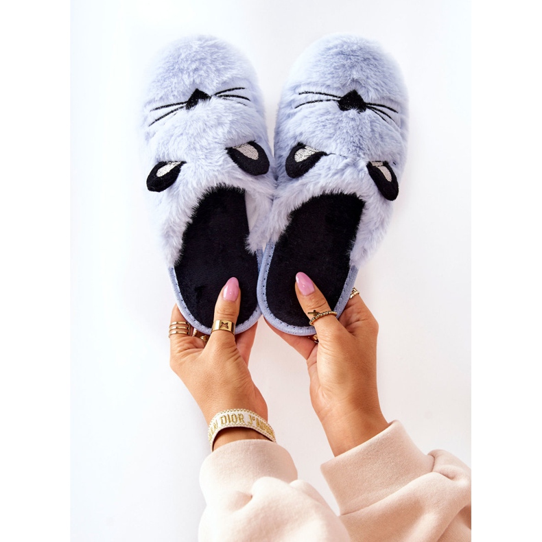 PE1 Kitten's Soft Slippers With Blue Distty Ears 1