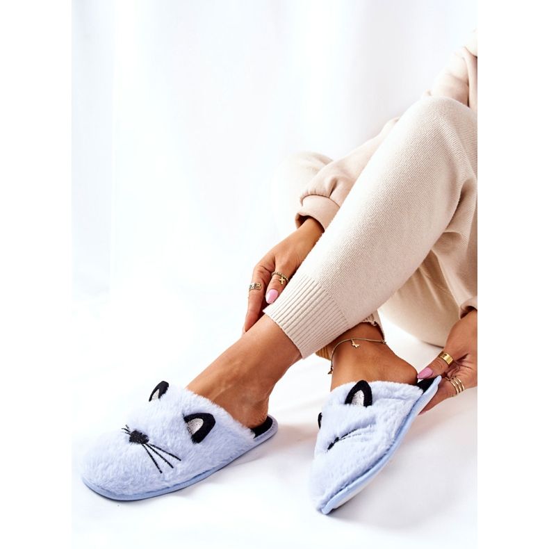 PE1 Kitten's Soft Slippers With Blue Distty Ears 2