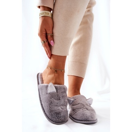 PE1 Shiny Kitten Slippers With Gray Kaisy Ears silver grey 1
