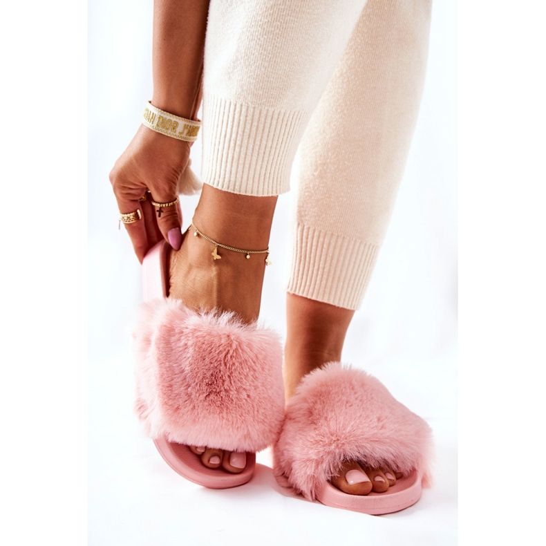PB2 Sensitive Light Pink Rubber Slippers With Fur 1