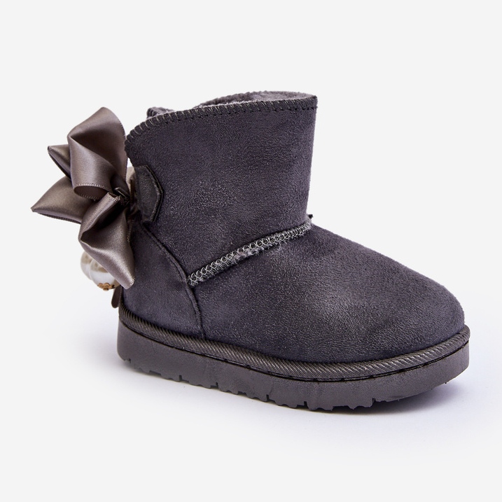 Children's warm snow boots with a bow gray snowis grey 1