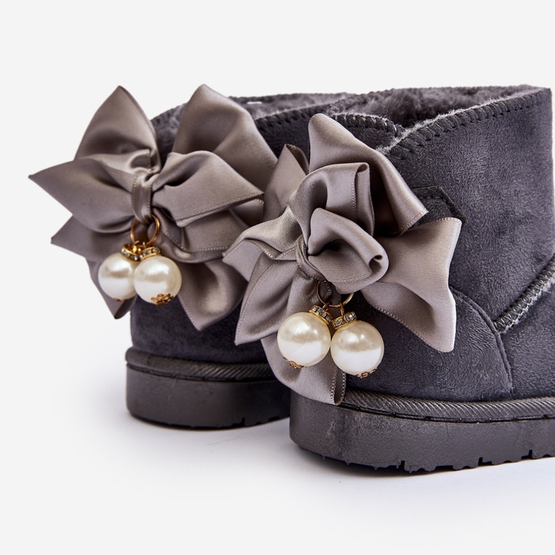 Children's warm snow boots with a bow gray snowis grey 2