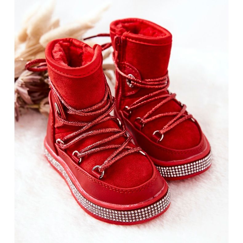 FR1 Children's Red Snow Boots With Cubic Zirconia Wellma 1