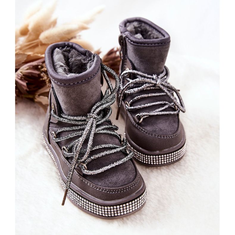 FR1 Children's Gray Snow Boots With Cubic Zirconia Wellma grey 1