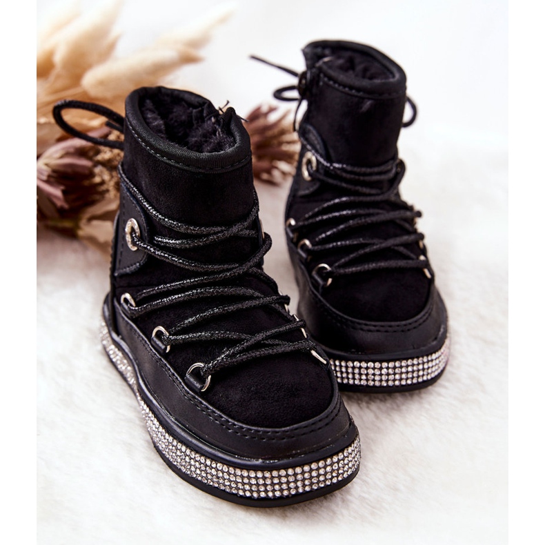FR1 Children's Black Snow Boots With Cubic Zirconia Wellma 2