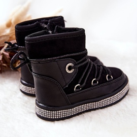 FR1 Children's Black Snow Boots With Cubic Zirconia Wellma 1