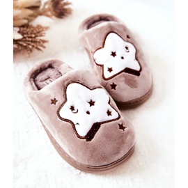 WJ1 Children's Warm Slippers Beige Nella stars brown 2