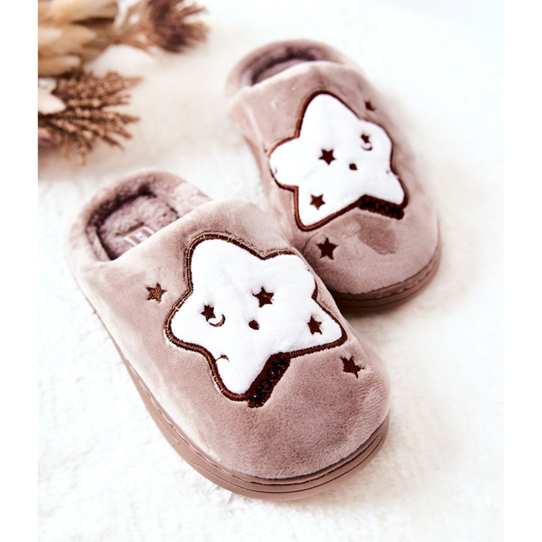 WJ1 Children's Warm Slippers Beige Nella stars brown 2