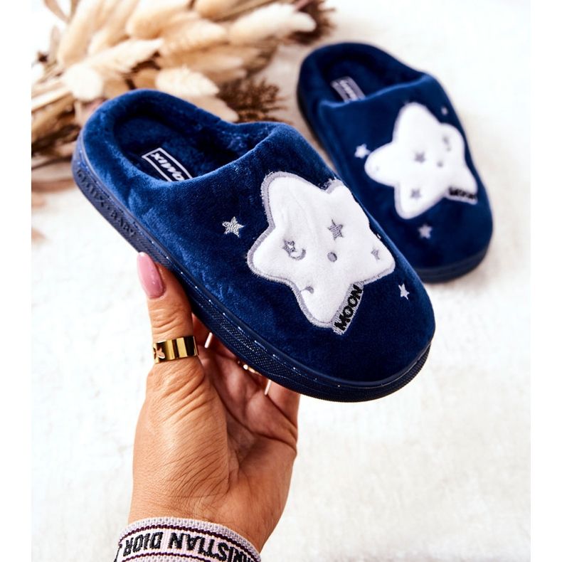 WJ1 Children's Warm Slippers Navy Blue Nella white 1