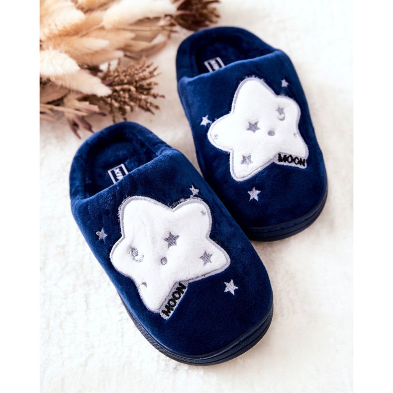 WJ1 Children's Warm Slippers Navy Blue Nella white 2