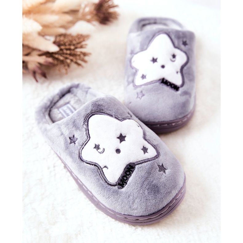 WJ1 Children's Warm Slippers Stars Gray Nella white grey 1