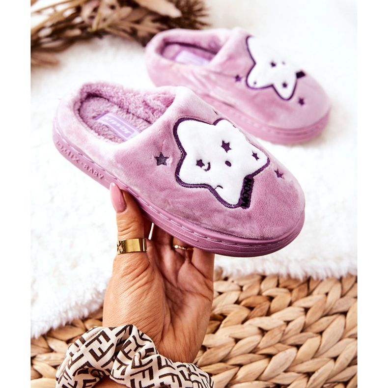 WJ1 Children's Warm Slippers Purple Nella white 2