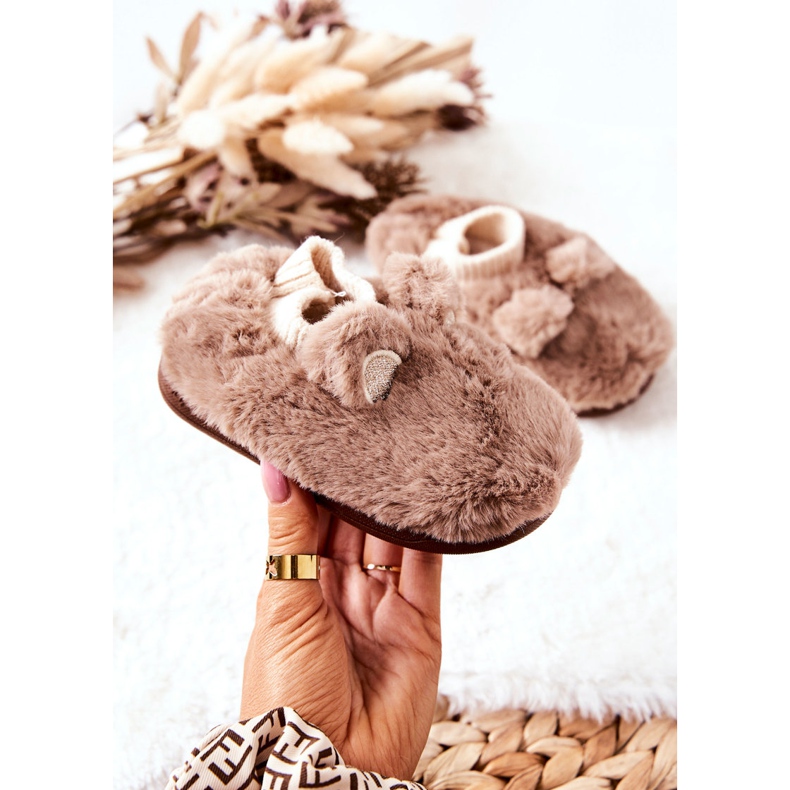 WJ1 Warm Slippers With Ribbed Brown Dessi beige 2