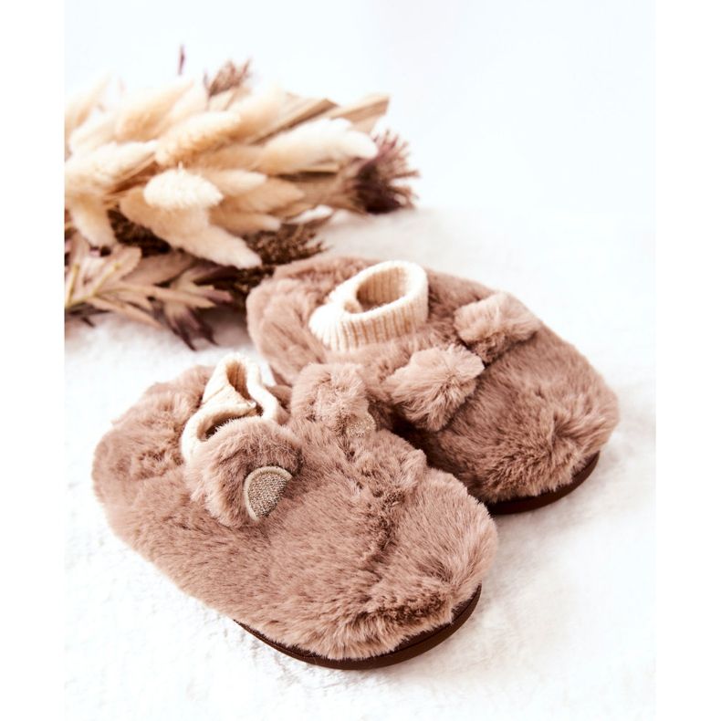 WJ1 Warm Slippers With Ribbed Brown Dessi beige 1