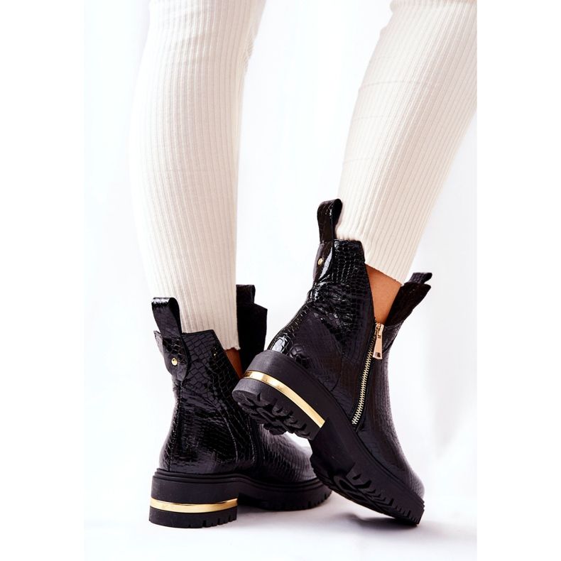 PA2 Black Boots With A Cut Out Crocodile Pattern Black Crolisia 1