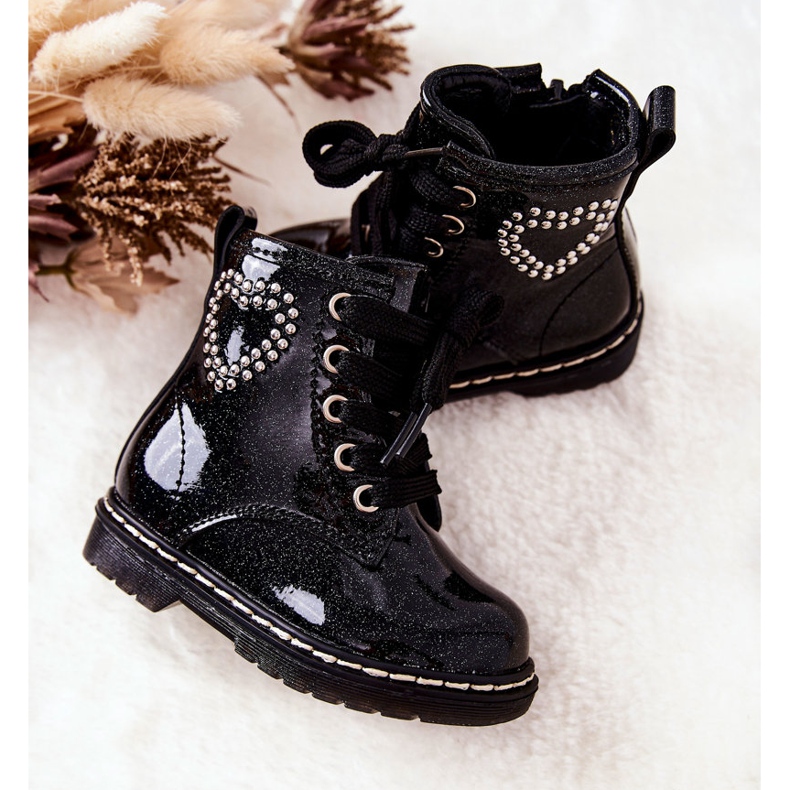 WT1 Children's Lacquered Shiny Black Booties 1