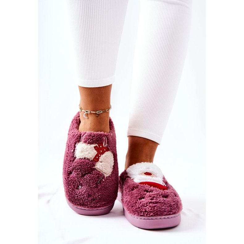WJ1 Christmas Slippers Santa Claus And Violet Reindeer 2