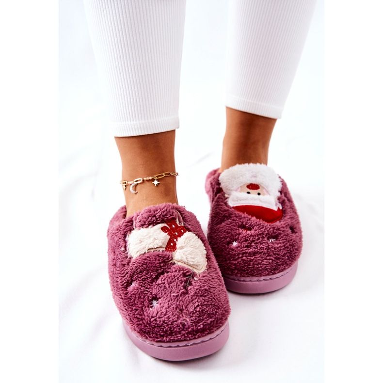 WJ1 Christmas Slippers Santa Claus And Violet Reindeer 1