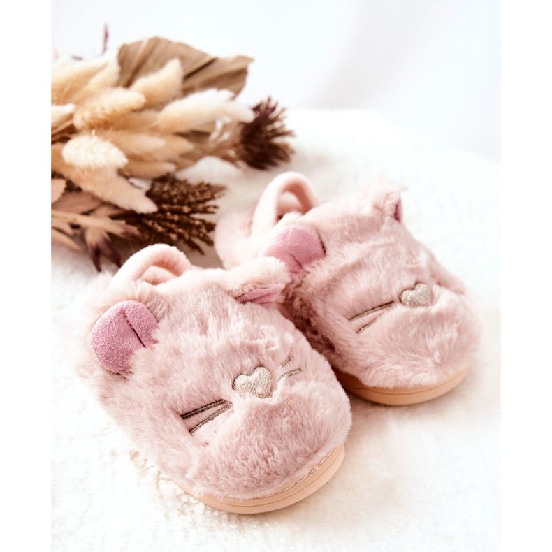 WJ1 Children's Slippers Kittens With Ears Light Pink Tammy 1