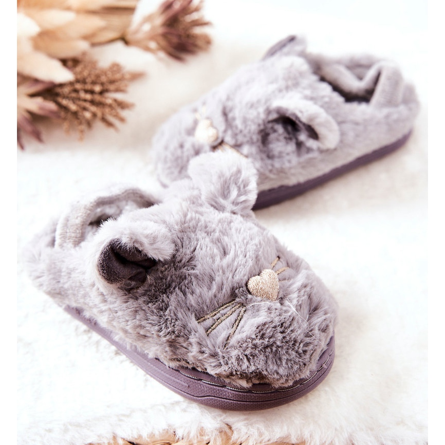 WJ1 Children s Slippers Cats With Gray Tammy Ears grey