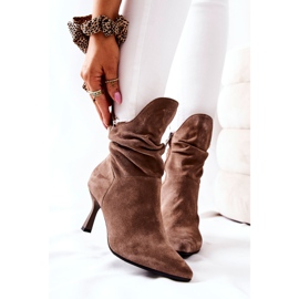 Leather Boots On High Heel Laura Messi 2427 Dark beige brown 2