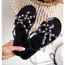 Black bummary flip -flops with studs and rhinestones 4