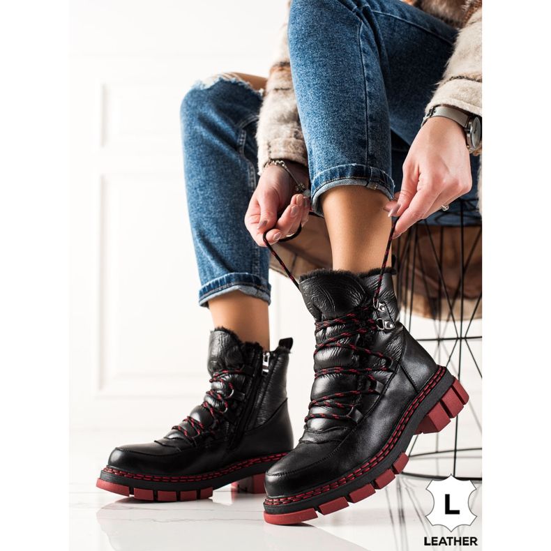 ARTIKER Leather Snow Boots With Red Soles black 1