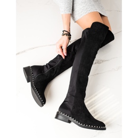 Marquiz Over-the-knee boots with pearls black 1