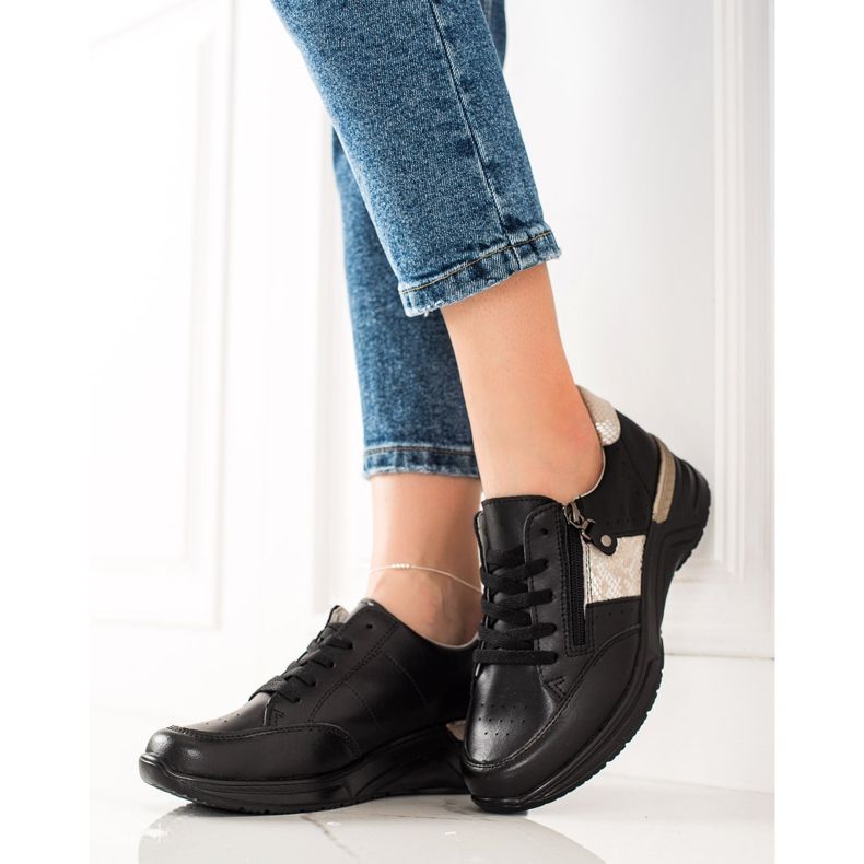 Evento Leather Sneakers With Decorative Zipper beige black 1