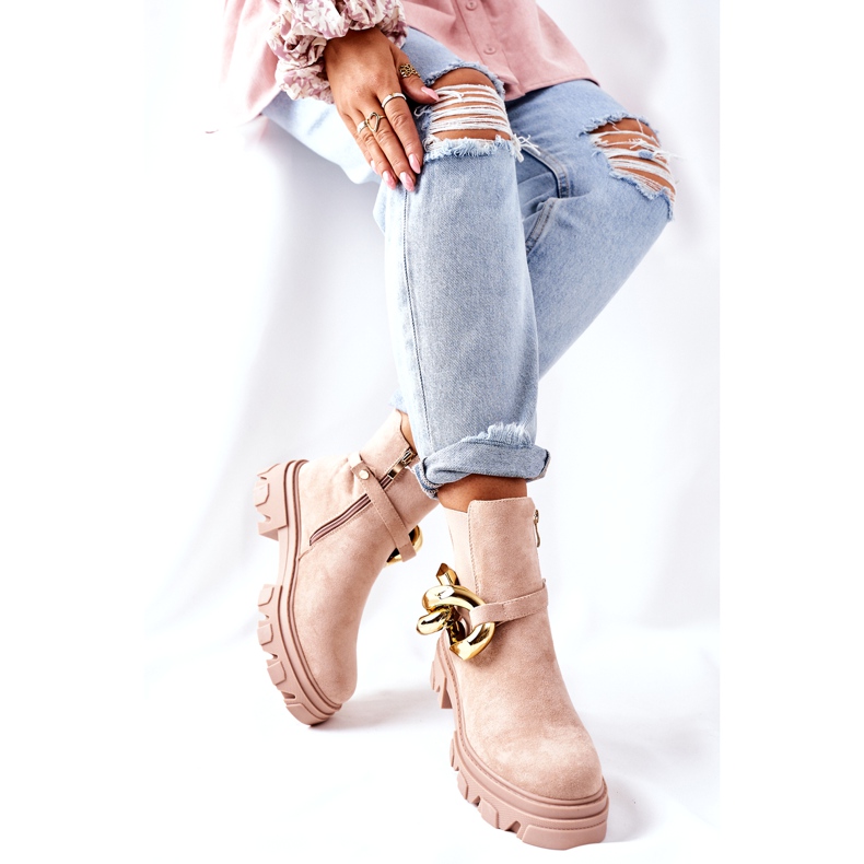 S.Barski Women's insulated beige Chelsea boots with an ornament 6