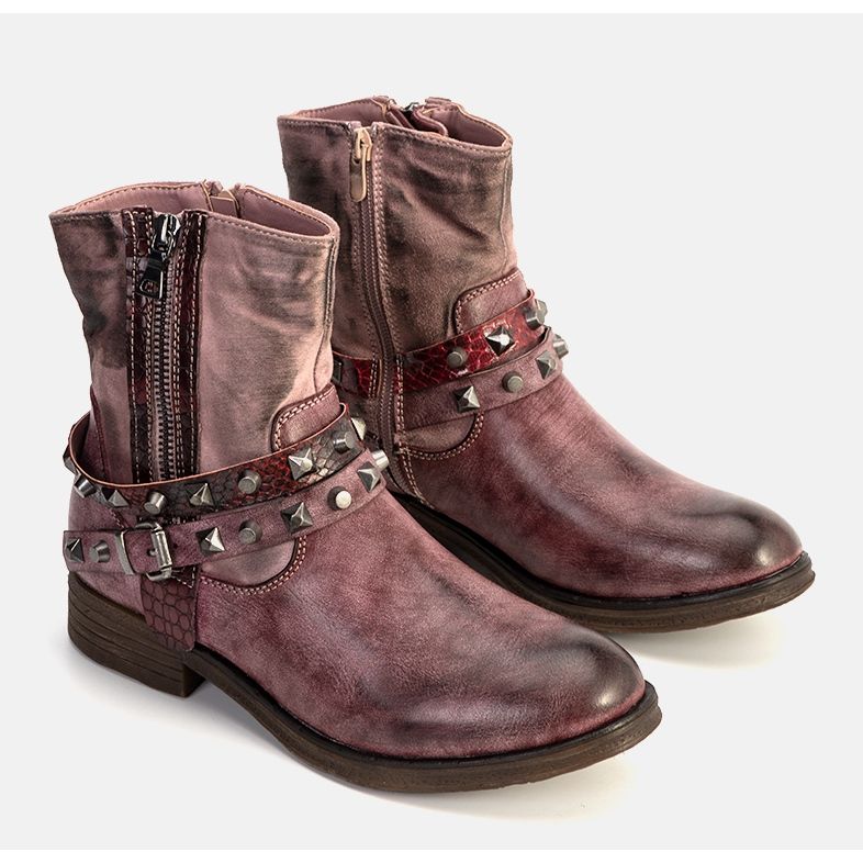Red Elffie studded ankle boots claret brown 1