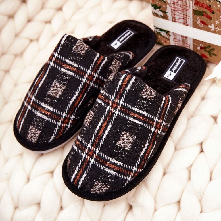 WJ1 Men's Warm Brown Checked Whisper Slippers beige 2 WJ1 Men's Warm Brown Checked Whisper Slippers beige 2