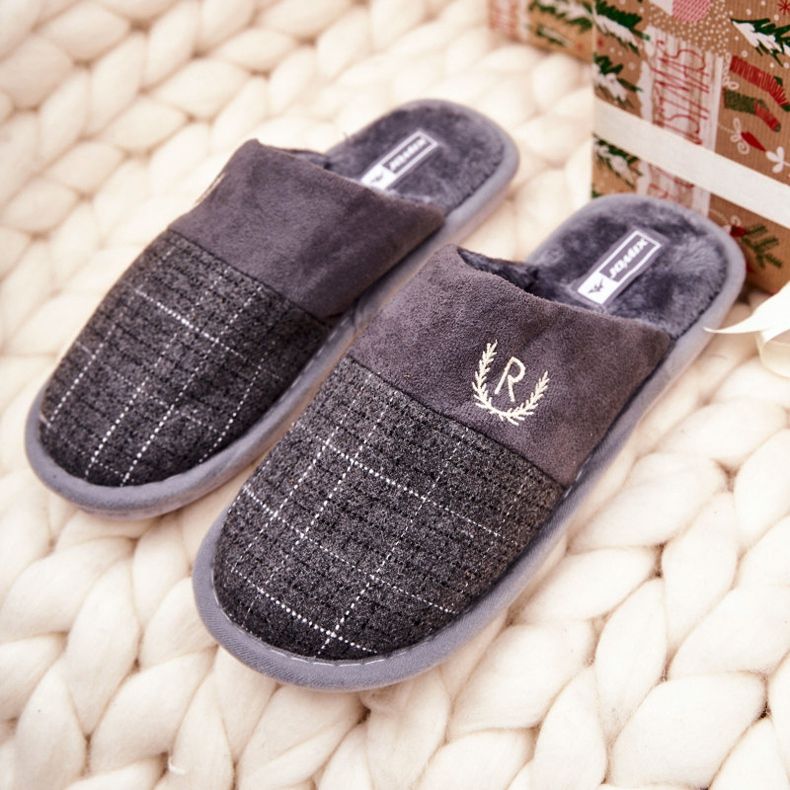 WJ1 Warm Gray Blase Checkered Slippers grey 1