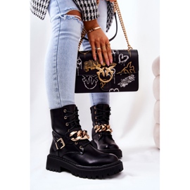 WS1 Black Molisa Worker Boots With Chain golden 1