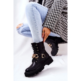 WS1 Black Molisa Worker Boots With Chain golden 2