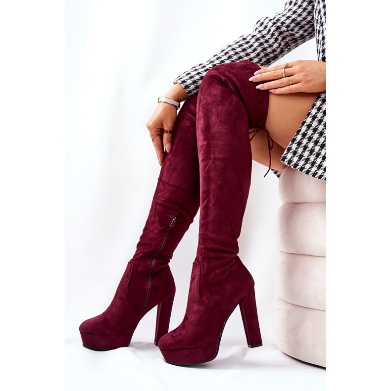 WS1 Suede Heel Boots Burgundy Minesa red 2