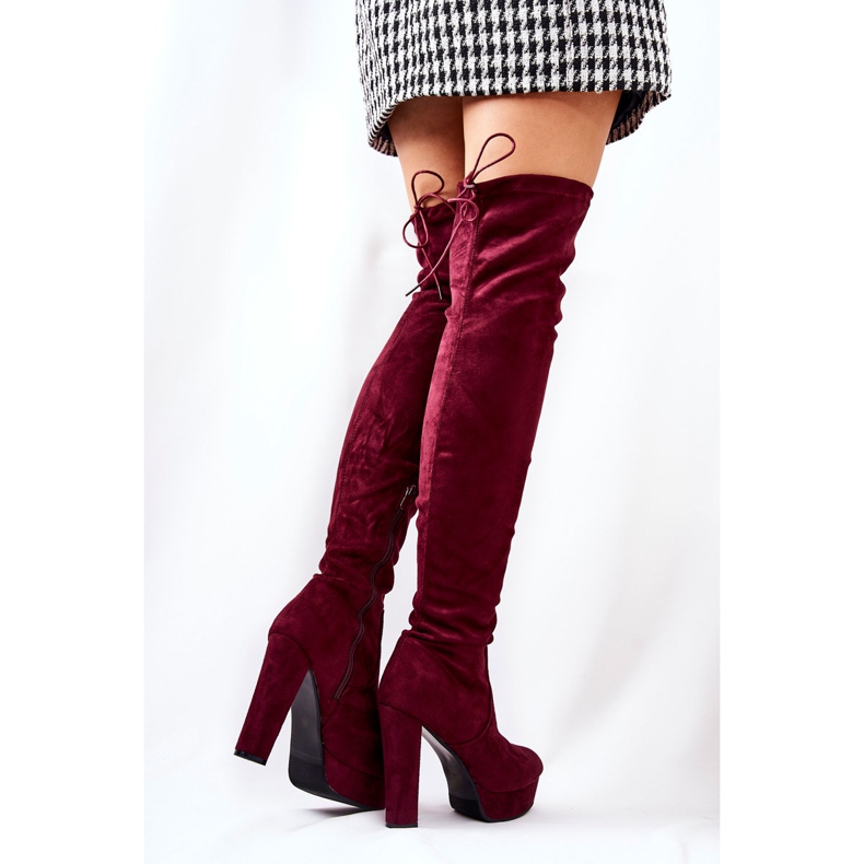 WS1 Suede Heel Boots Burgundy Minesa red 1