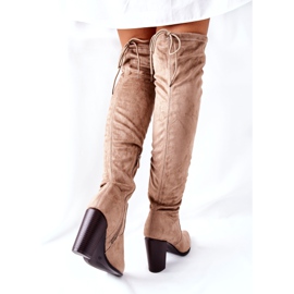 Vinceza Women's Boots On Heel Suede Beige Monleek 5