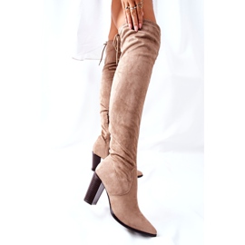 Vinceza Women's Boots On Heel Suede Beige Monleek 2