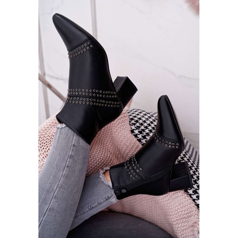 PS1 Women's Boots On A Heel In Spitz With Rivets Black Primma 3
