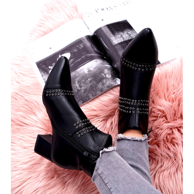 PS1 Women's Boots On A Heel In Spitz With Rivets Black Primma 4